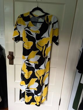 Women's Yellow Floral Print Midi Dress